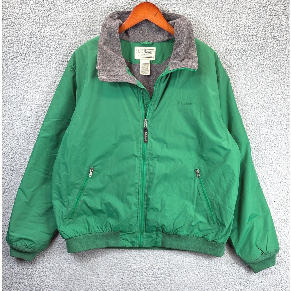 L.L. Bean Warm-Up Bomber Jacket Mens XL Green Fleece Lined Full Zip Outdoor